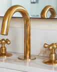 Unlacquered Brass Bathroom Faucet - 3 Holes Widespread Deck Mounted Tap