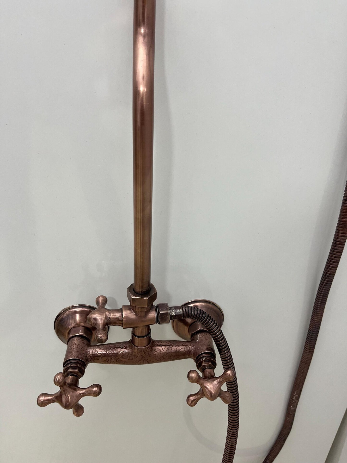 Exposed Copper Shower System with Round Copper ShowerHead, Handheld Shower