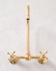 Unlacquered Wall Mounted Brass Gooseneck Faucet for Bathroom and Kitchen