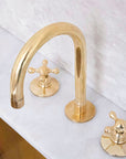 Unlacquered Solid Brass Deck Mounted Faucet - Brass 3 Hole Widespread Bathroom Tap