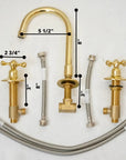 Unlacquered Brass Bathroom Faucet - 3 Holes Widespread Deck Mounted Tap