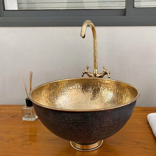 Brass Vessel Sink Bathroom With Black Exterior