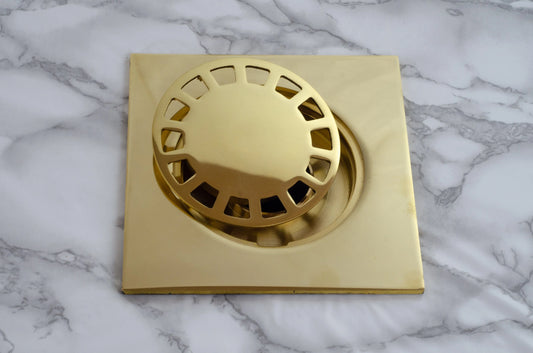 Solid Brass Floor Drain, Unlacquered Square Shower Drain - NORD BRASS
