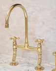 Antique Brass Bridge Kitchen Faucet With Curved Legs - Brass Kitchen Tap