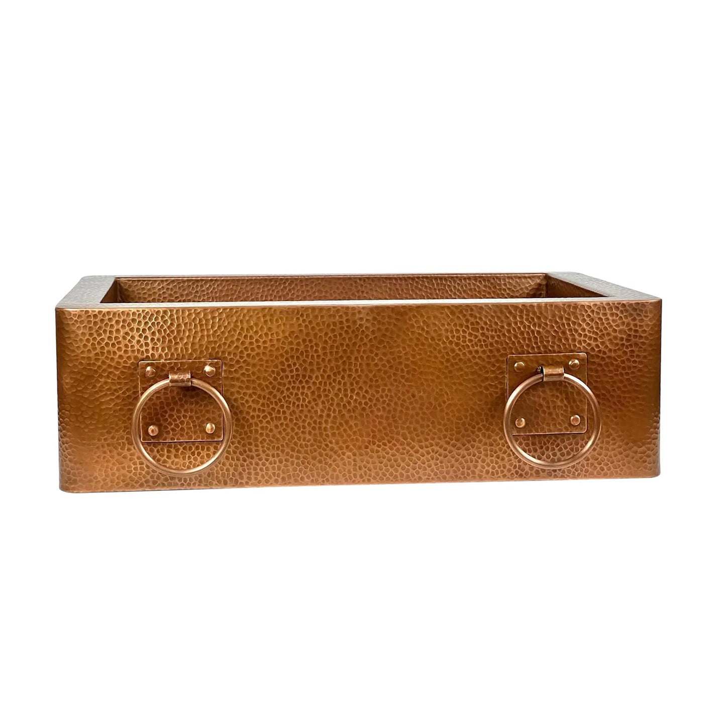 Apron Front Copper Kitchen Sink, Farmhouse Copper Kitchen Sink With Rings 14 gauge