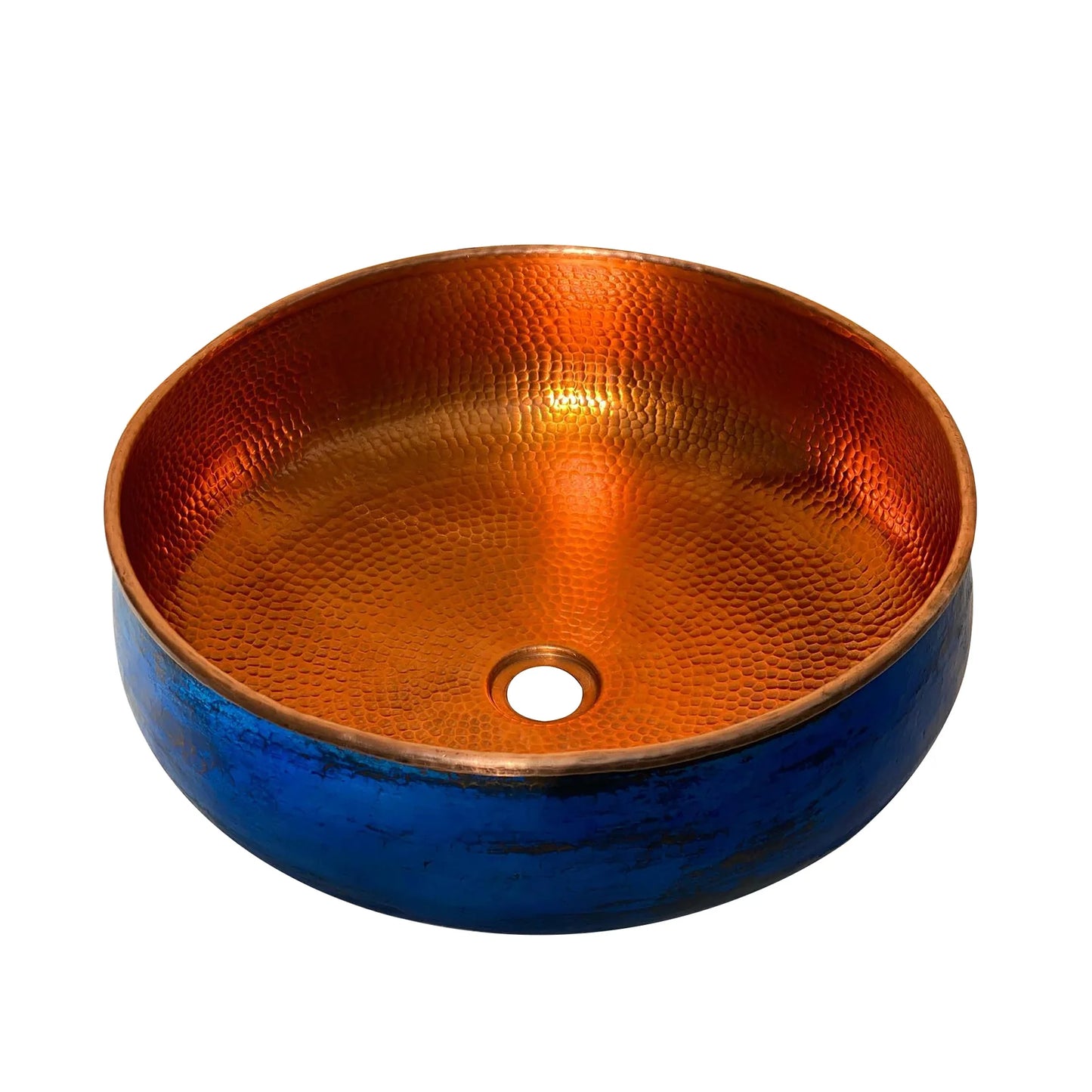 Blue Patina Copper Vessel Sink, Vivid Blue Bathroom Sink