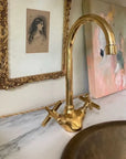 Brass Single Hole Bathroom Faucet, Antique Brass Gooseneck Bathroom Faucet