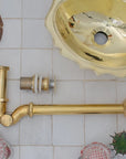 Solid Unlacquered Brass P-trap and Sink Stopper, Push Up Button, Pop Up Drain, Brass Water Trap - NORD BRASS