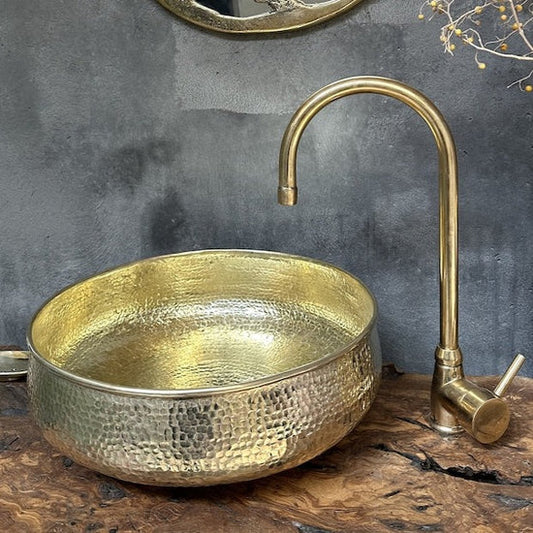 Round Brass Bathroom Sink, Round Vessel Sink Vanity