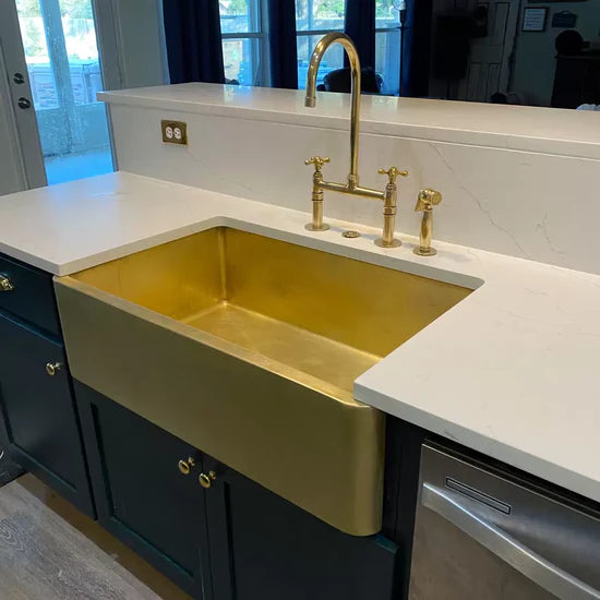 Unlacquered Brass Farmhouse Kitchen Sink, 14 Gauge Apron Front Kitchen Sink