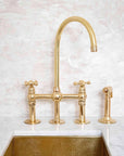 Unlacquered Brass 3 Holes Bridge Faucet, Antique Kitchen bridge Faucet
