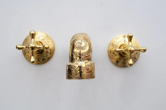 Brass Bathroom Faucet, Antique Brass Wall Mount Faucet