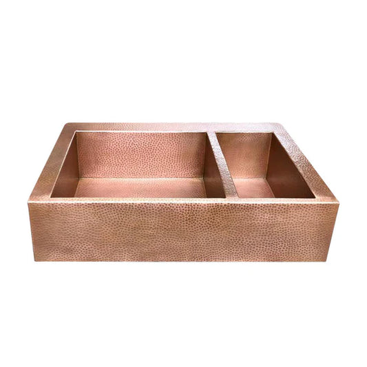 Double-Bowl Copper farmhouse sink, 14 gauge Apron Front Kitchen sink