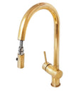 Solid Unlacquered Brass Pull Down Kitchen Faucet, Single Hole Brass Kitchen Tap