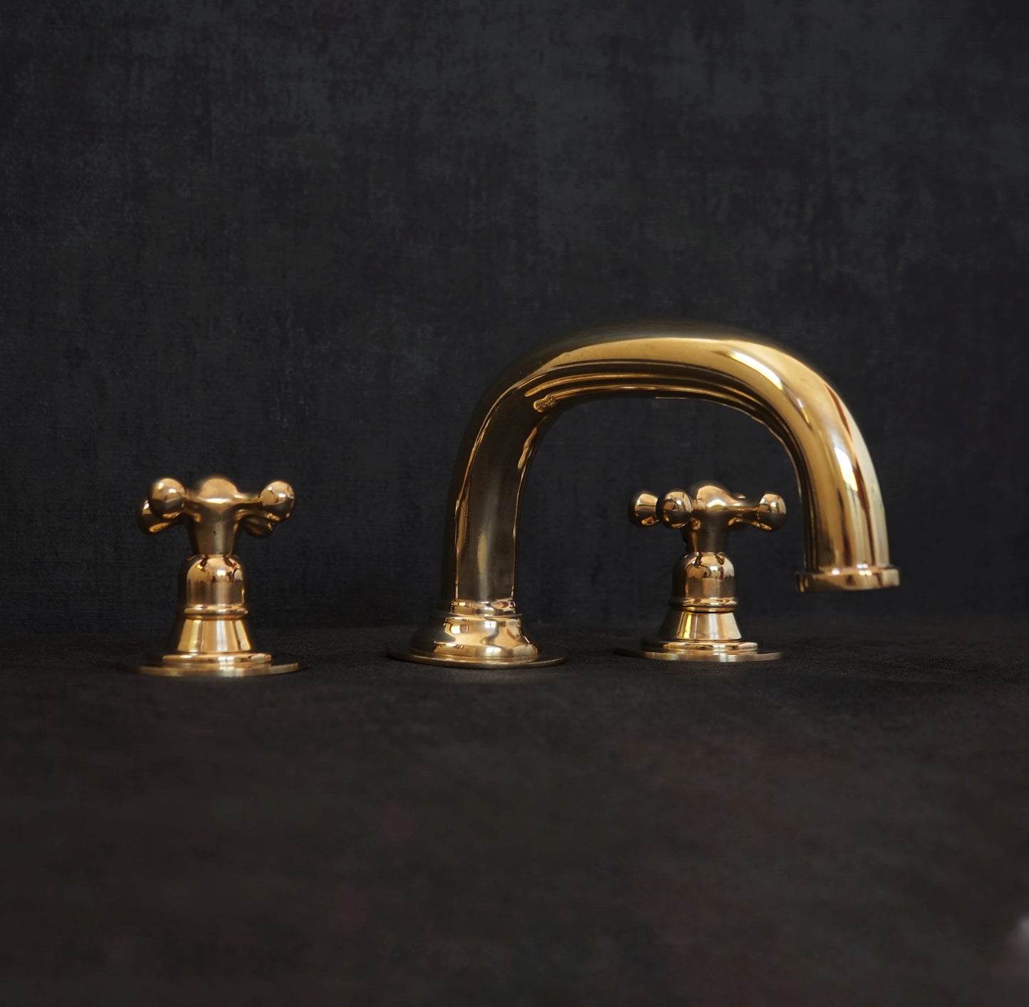Widespread 3 Holes Solid Unlacquered Brass Faucet, Antique Brass Bathroom Faucet