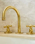 Widespread 3 Holes Solid Unlacquered Brass Faucet, Vanity Sink Bathroom Tap