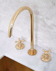 Snake Style Widespread 3 Holes Solid Unlacquered Brass Faucet