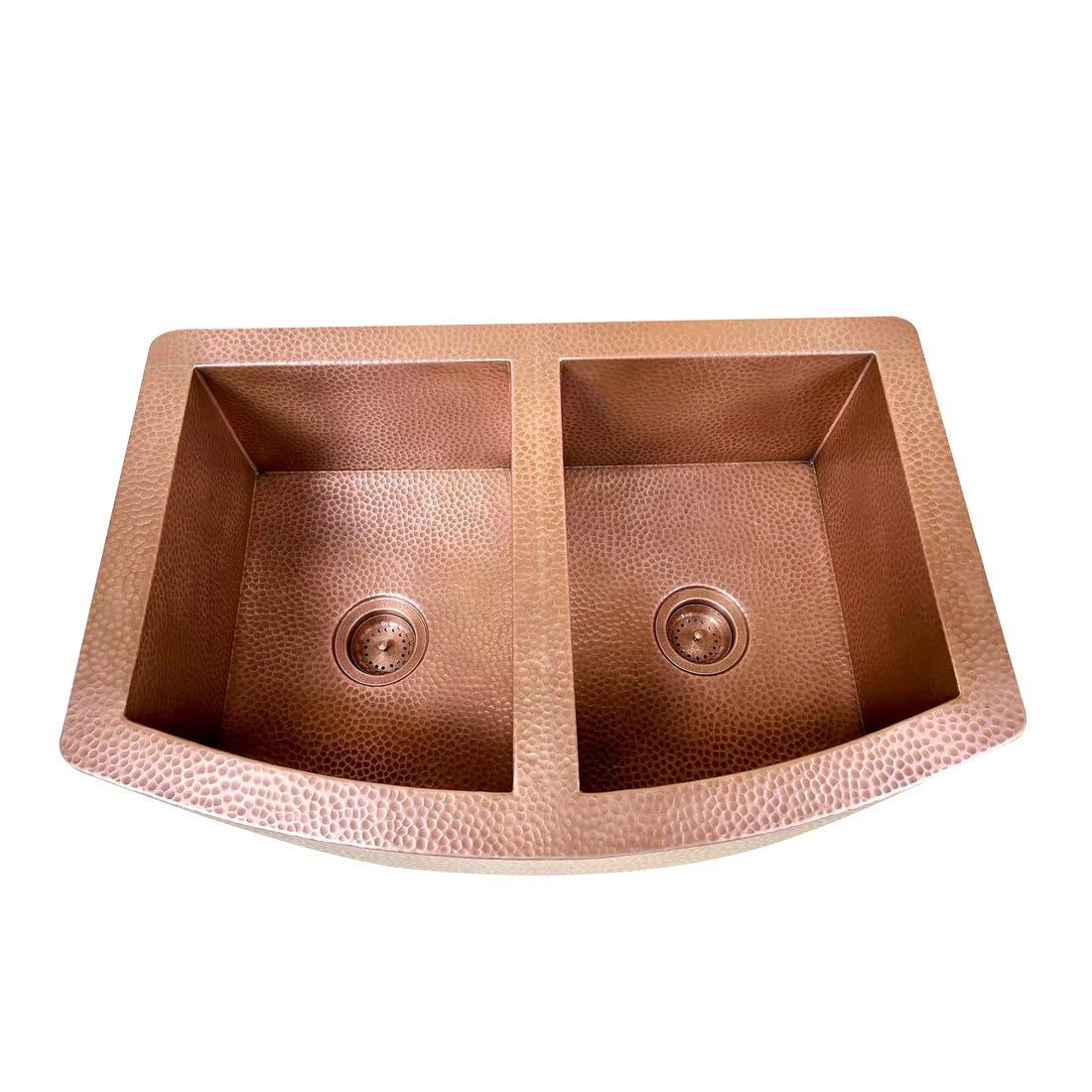 Copper Double Basin Farmhouse Sink, 14 gauge Apron Front Kitchen Sink