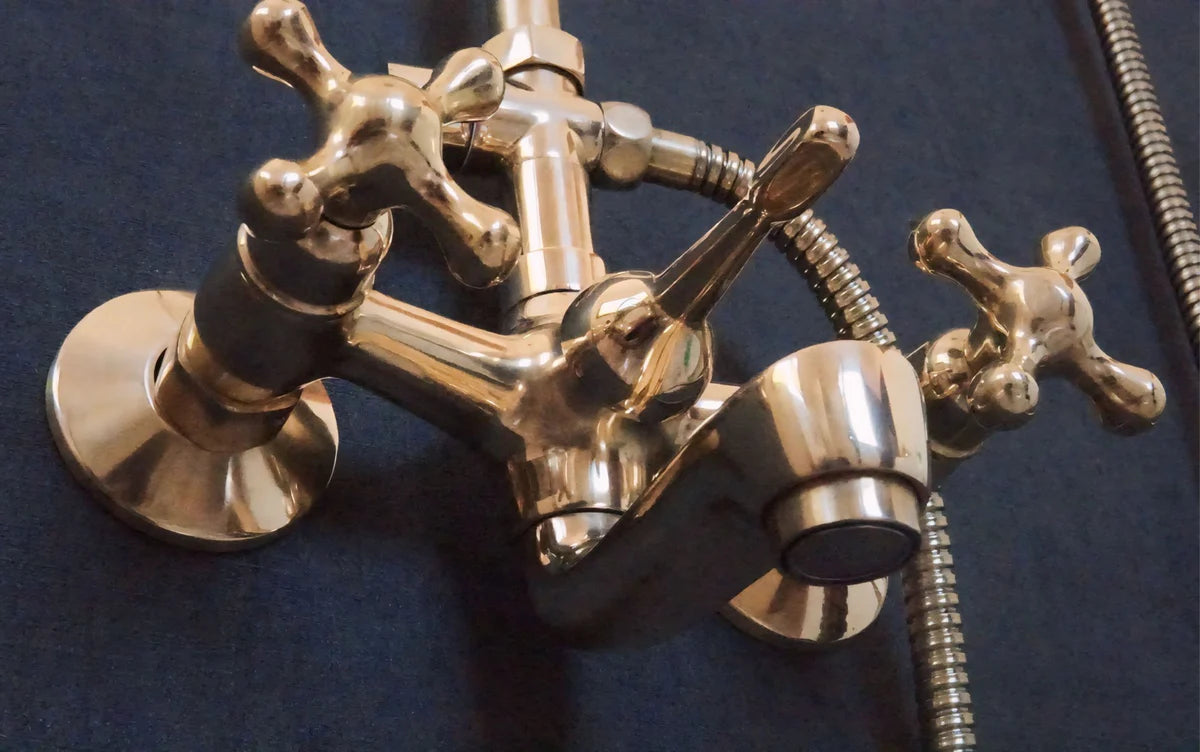 Unlacquered Brass Shower System - Tub Filler Exposed Pipe Rain Shower and Handheld
