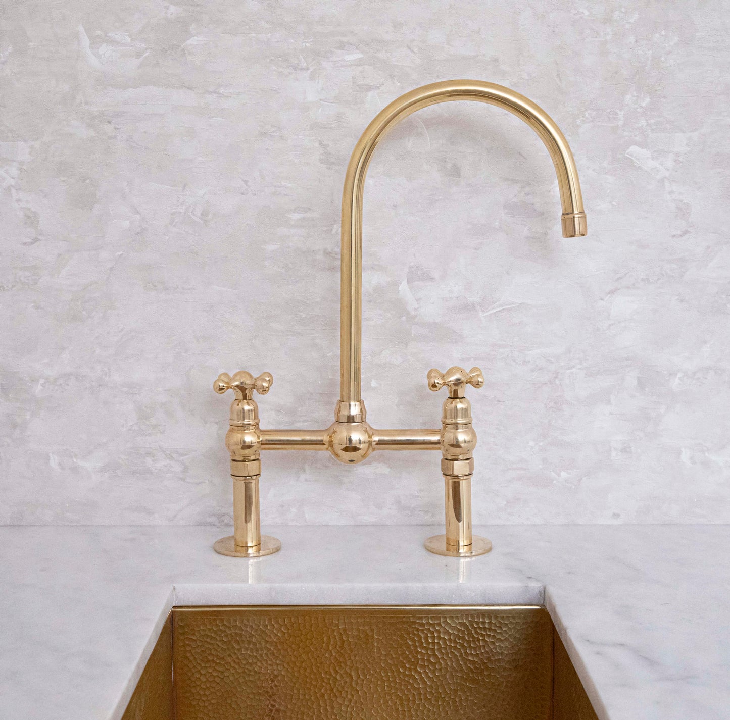 Unlacquered Brass Kitchen Bridge Faucet - NORD BRASS