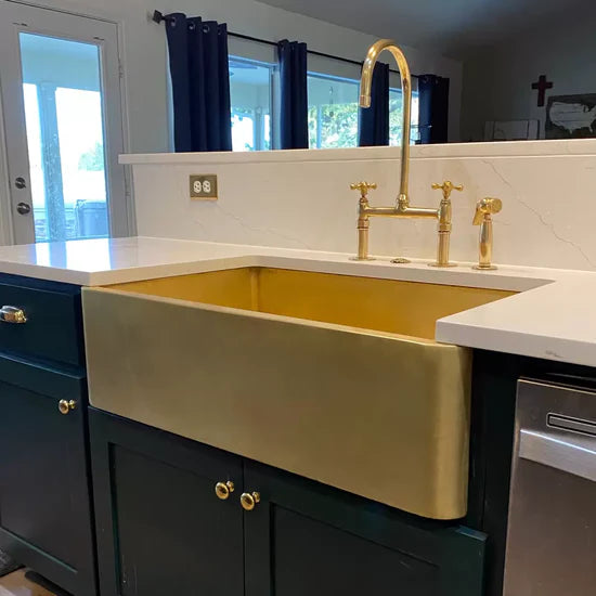 Unlacquered Brass Farmhouse Kitchen Sink, 14 Gauge Apron Front Kitchen Sink