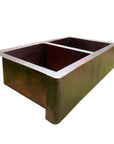 Copper Double Bowl Farmhouse Sink,Apron Front Kitchen Sink 14 gauge