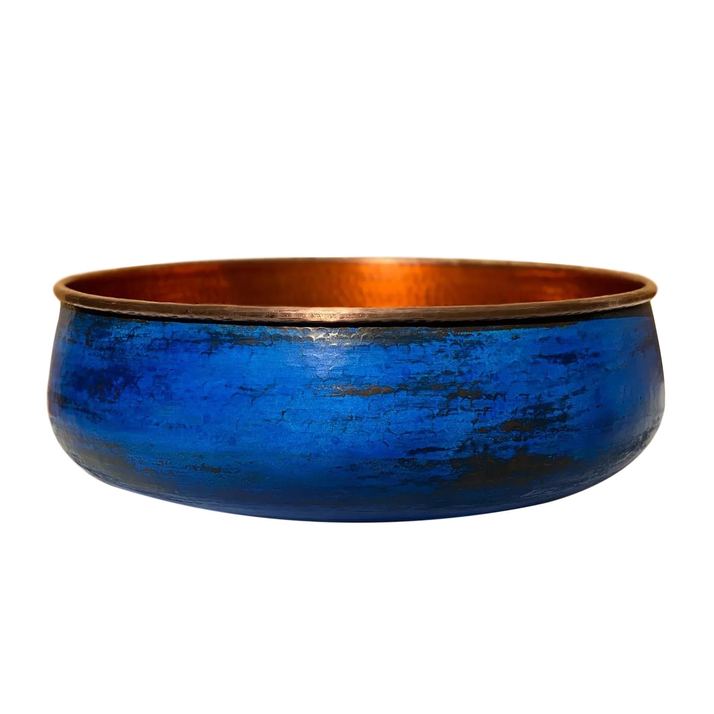 Blue Patina Copper Vessel Sink, Vivid Blue Bathroom Sink