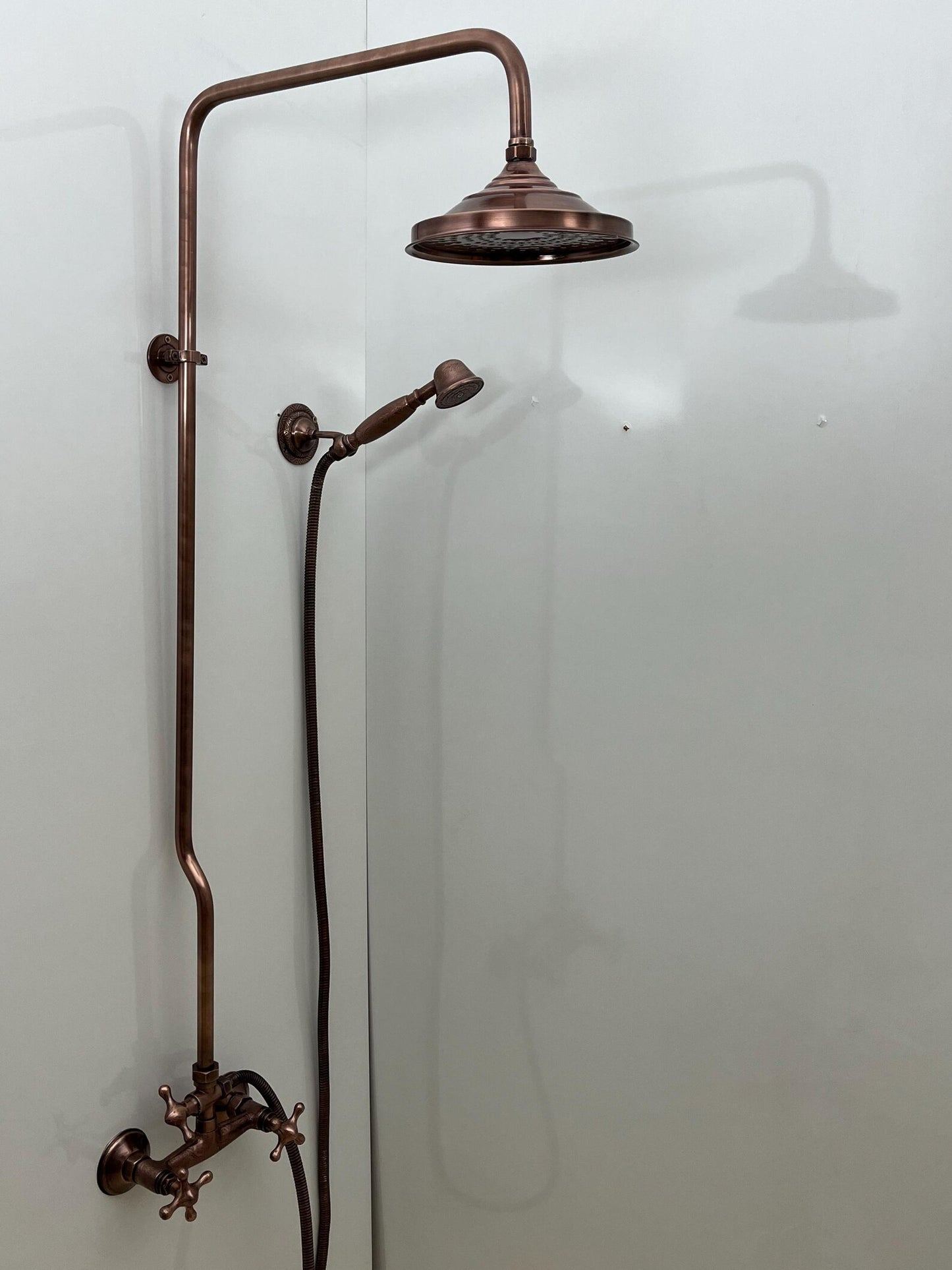 Exposed Copper Shower System with Round Copper ShowerHead, Handheld Shower