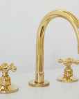 Unlacquered Brass Bathroom Faucet - 3 Holes Widespread Deck Mounted Tap