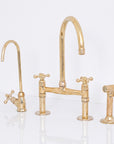 Unlacquered Brass Bridge Kitchen Faucet - Solid Brass Kitchen Tap