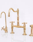 Unlacquered Solid Brass Bridge Kitchen Faucet - Vintage Classic Kitchen Sink Tap