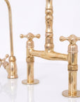 Unlacquered Solid Brass Bridge Kitchen Faucet - Vintage Classic Kitchen Sink Tap