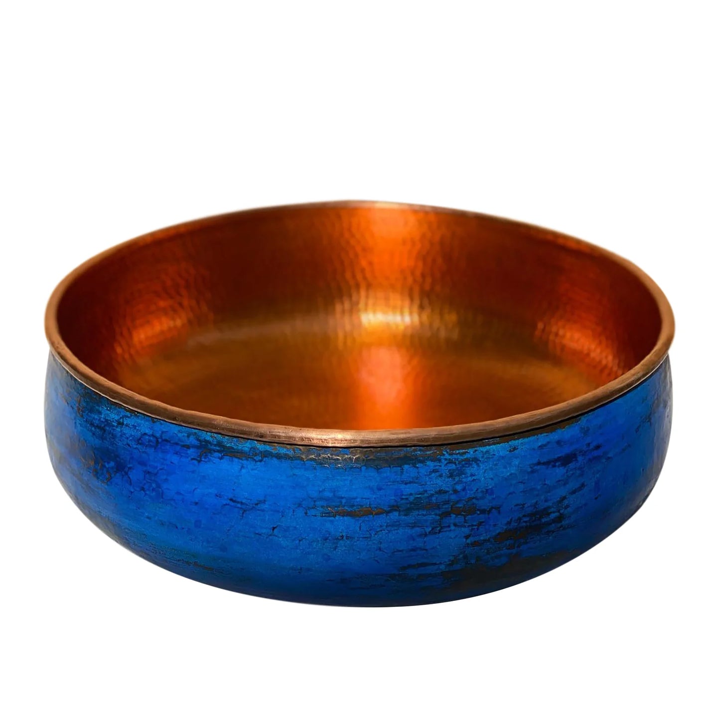 Blue Patina Copper Vessel Sink, Vivid Blue Bathroom Sink