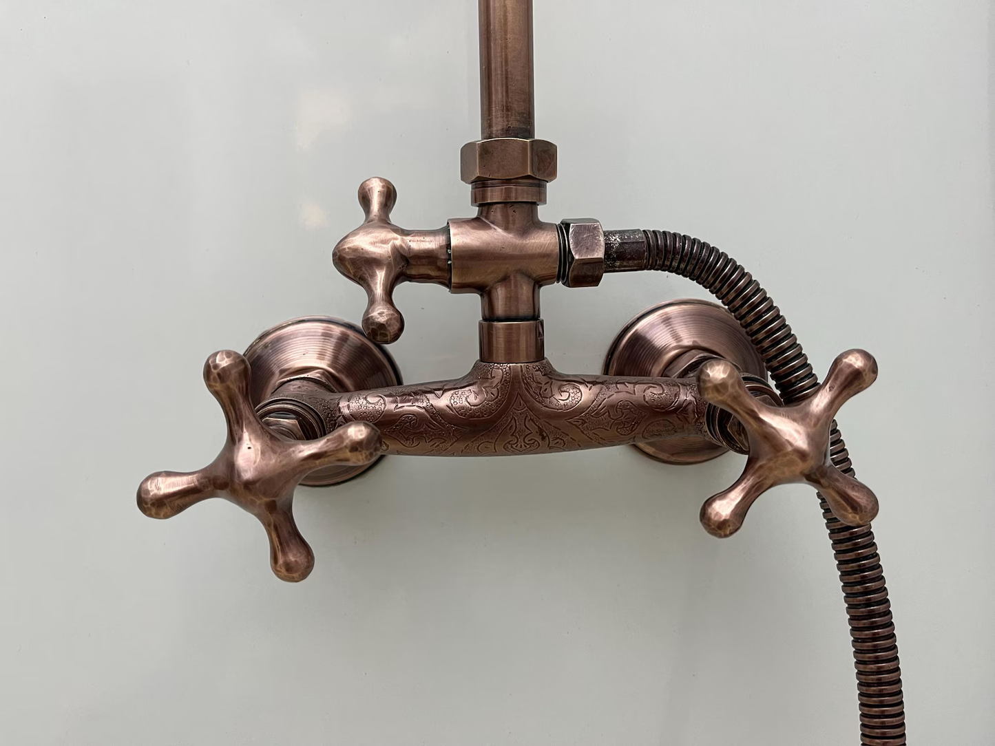 Exposed Copper Shower System with Round Copper ShowerHead, Handheld Shower