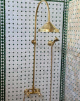 Unlacquered Brass Shower System with Handheld And Vintage Head Combo, Exposed Pipe - NORD BRASS
