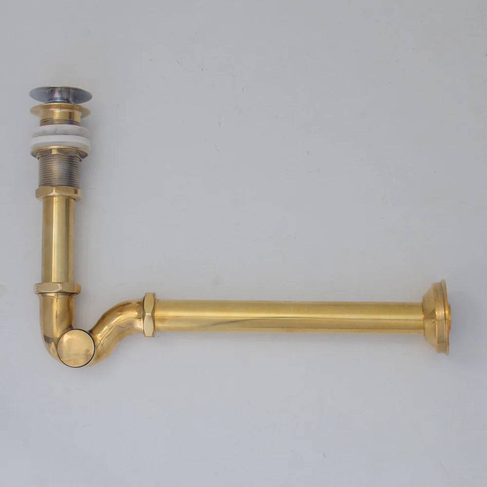 Solid Unlacquered Brass P-trap and Sink Stopper, Push Up Button, Pop Up Drain, Brass Water Trap - NORD BRASS
