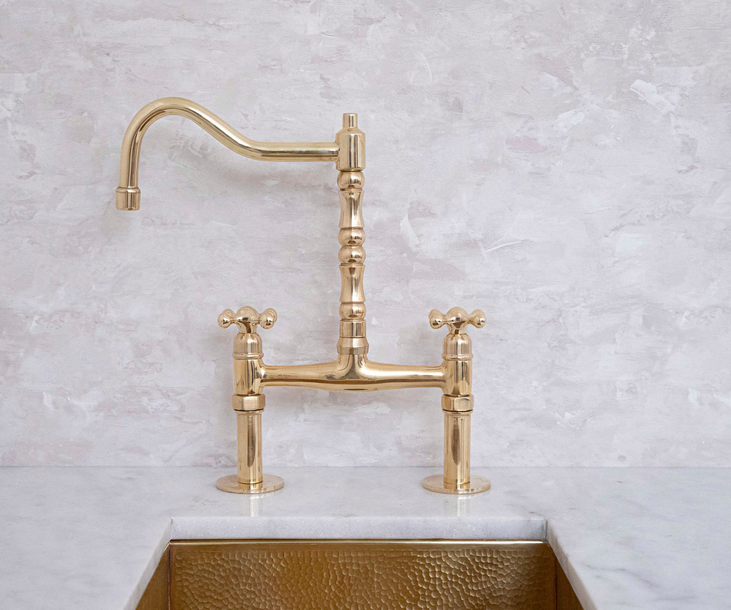 Antique Solid Brass Bridge Faucet, Vintage Kitchen Sink Faucet