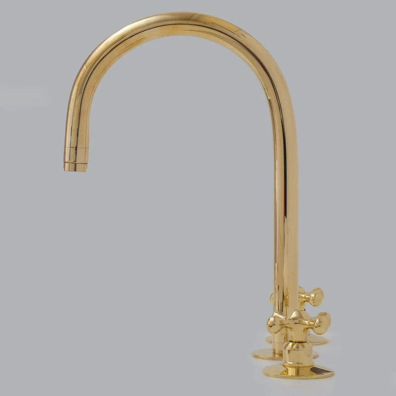 Widespread 3 Holes Solid Brass Faucet, Antique Brass Kitchen Deck Mounted Faucet