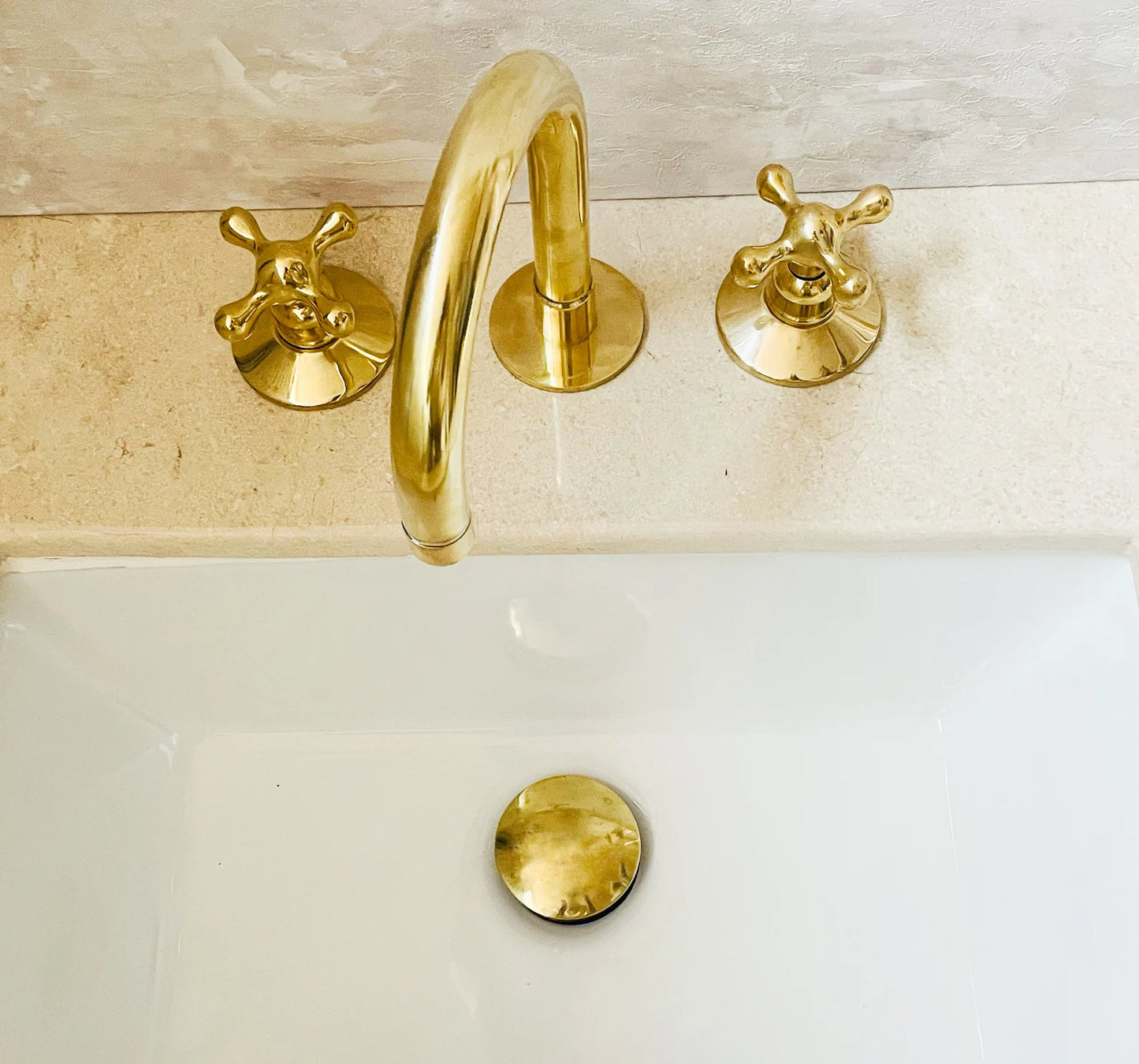Widespread 3 Holes Solid Unlacquered Brass Faucet, Antique Brass Bathroom Faucet