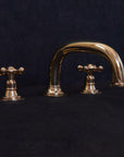 Widespread 3 Holes Solid Unlacquered Brass Faucet, Antique Brass Bathroom Tap