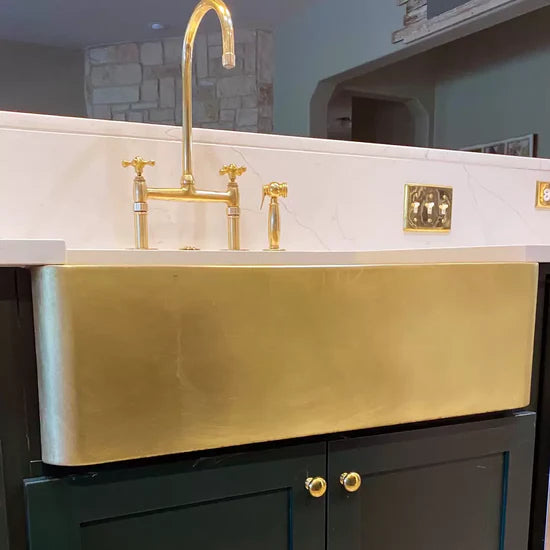 Unlacquered Brass Farmhouse Kitchen Sink, 14 Gauge Apron Front Kitchen Sink