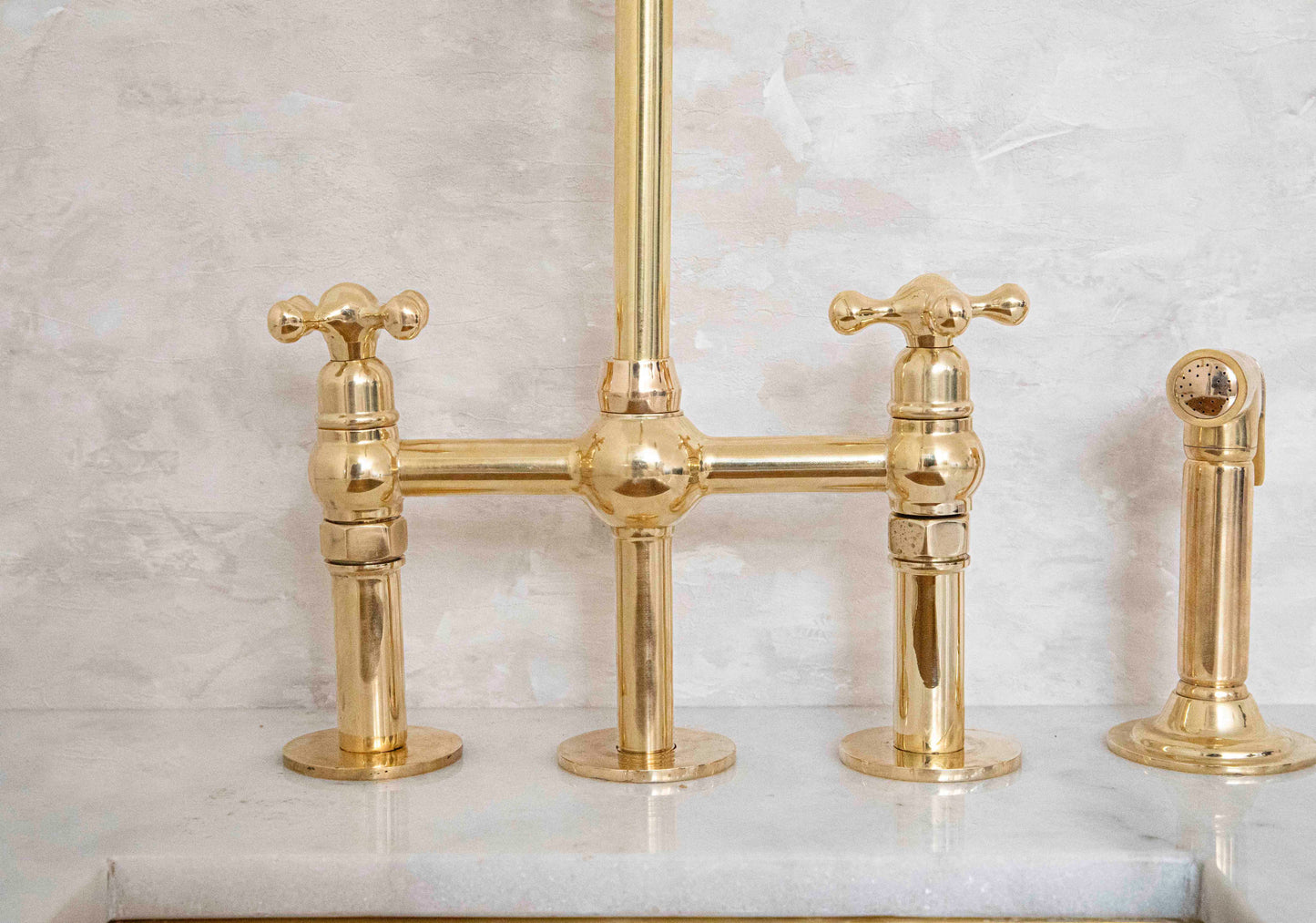 Unlacquered Brass 3 Holes Bridge Faucet, Antique Kitchen bridge Faucet