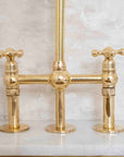 Unlacquered Brass 3 Holes Bridge Faucet, Antique Kitchen bridge Faucet