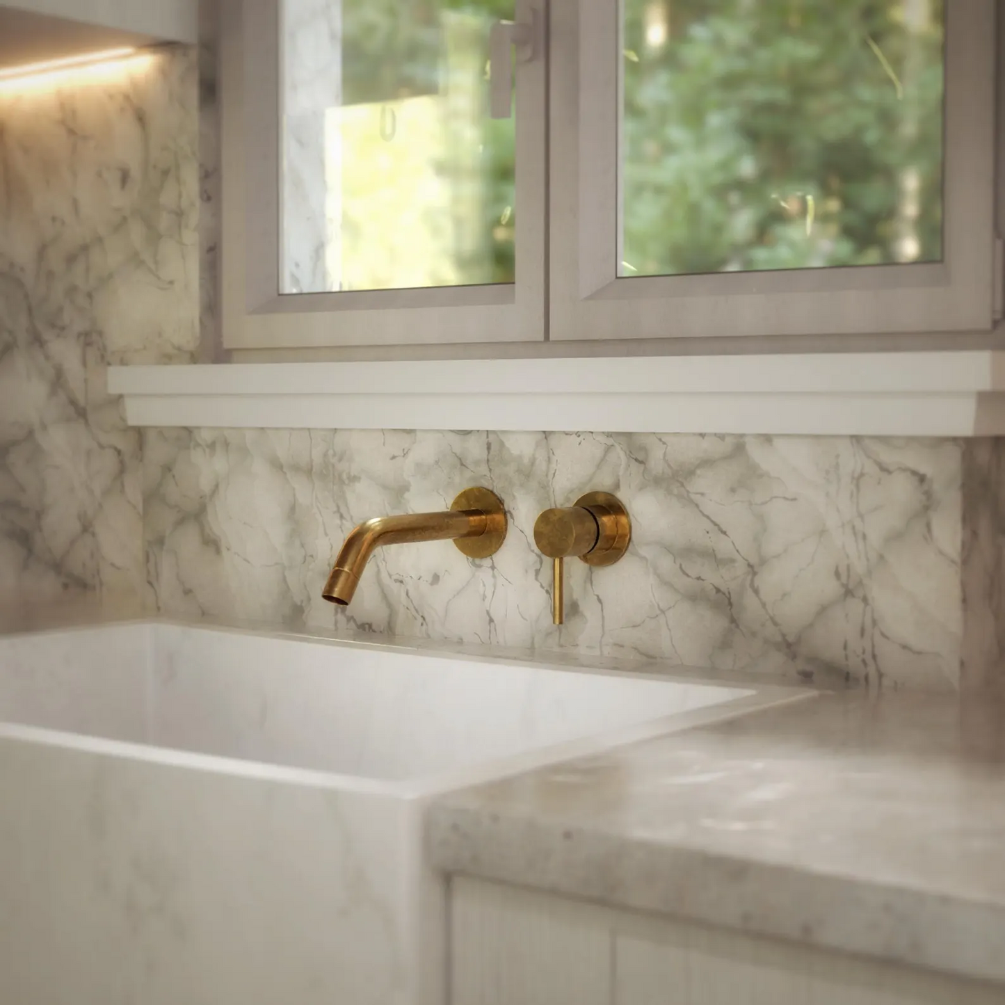 Unlacquered Brass Wall Mount Faucet, Single Handle Hot & Cold Sink Tap, Vintage Solid Brass Mixer, Concealed Mixer Tap