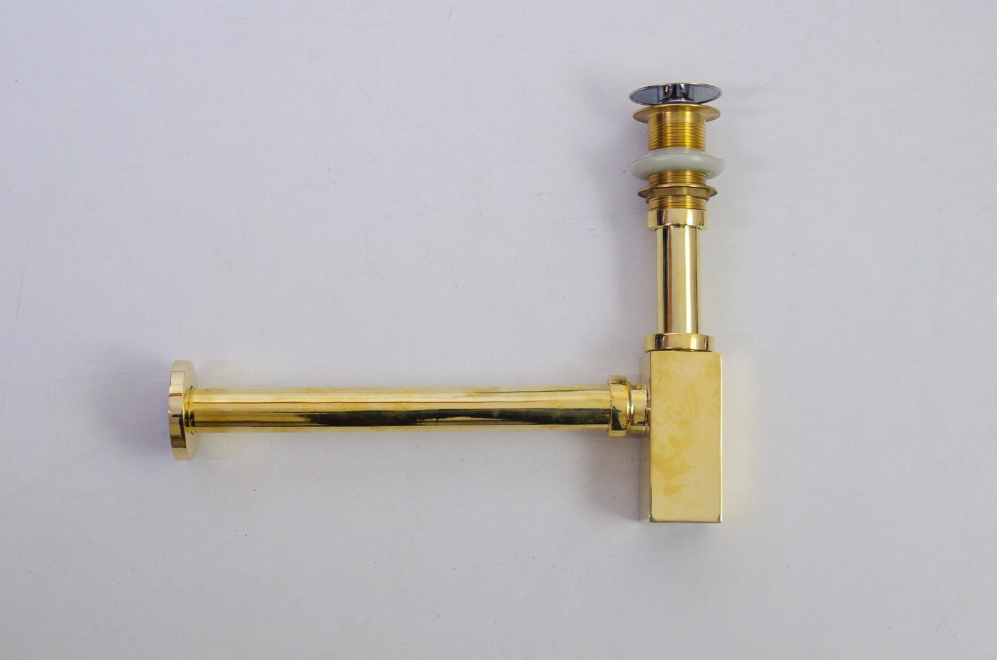 Solid Unlacquered Brass P-trap and Sink Stopper, Push Up Button, Pop Up Drain, Brass Water Trap - NORD BRASS