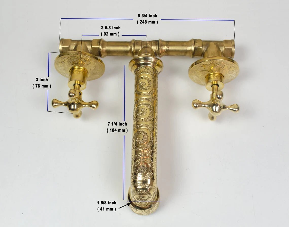 Brass Bathroom Faucet, Antique Brass Wall Mount Faucet