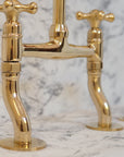 Antique Brass Bridge Kitchen Faucet With Curved Legs - Brass Kitchen Tap