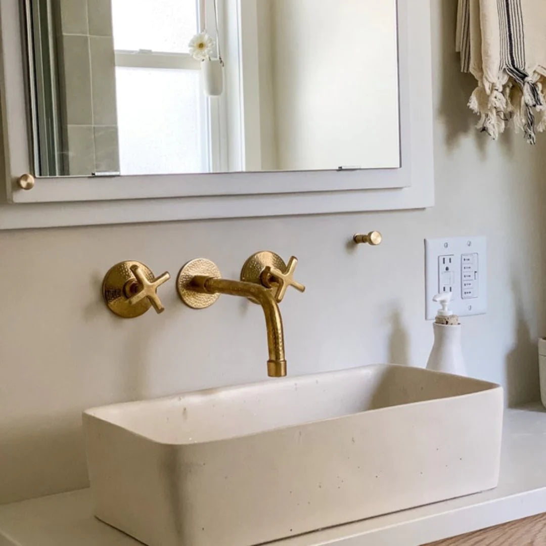 Built In Brass Bathroom Faucet- Hammered Wall Sink Faucet - NORD BRASS