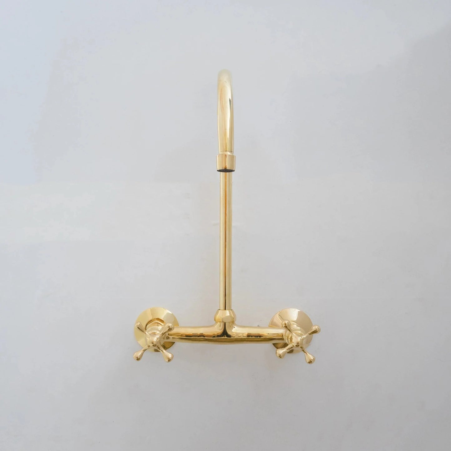 Unlacquered Brass Kitchen Wall Mount Faucet, Gooseneck Faucet - NORD BRASS