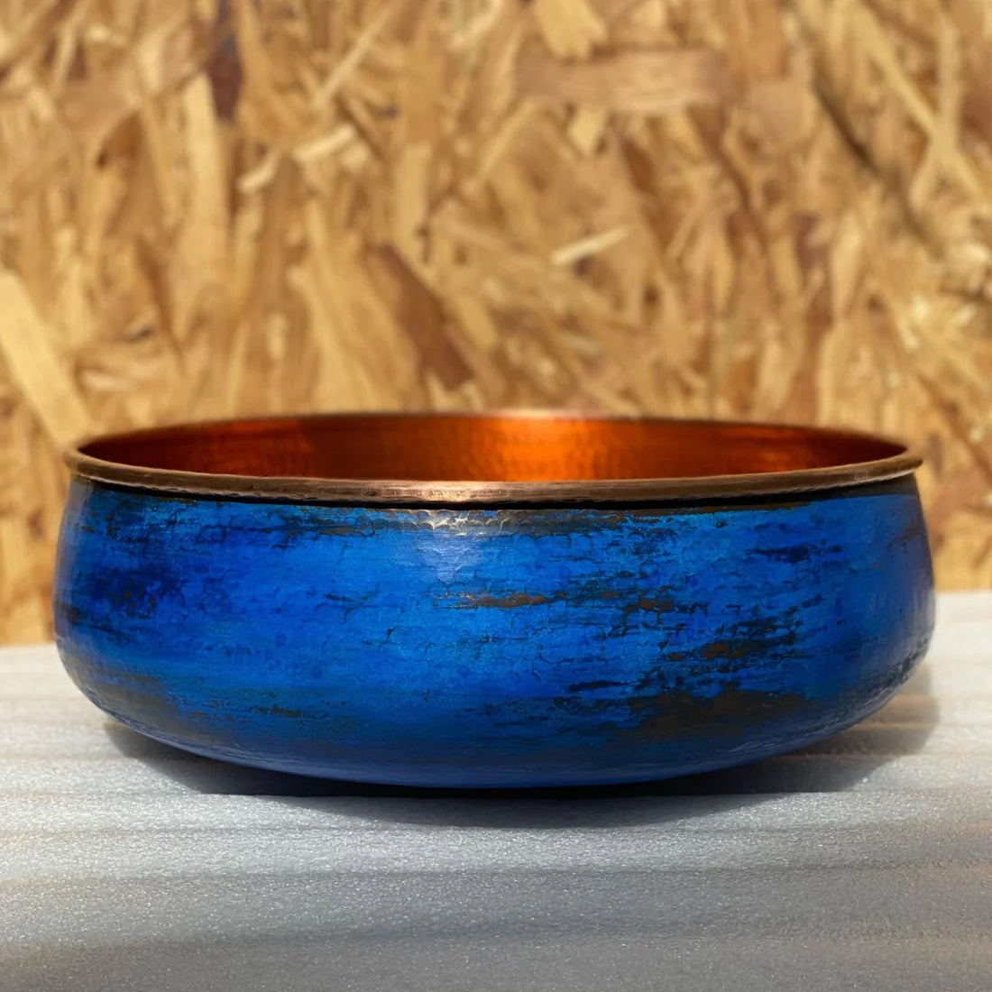 Blue Patina Copper Vessel Sink, Vivid Blue Bathroom Sink